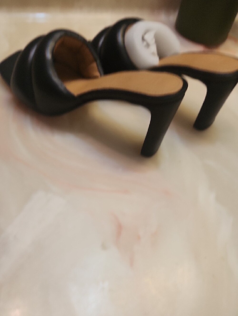 Quinn Padded Black Mule Heels — Women's Slip-On Sandals - Picture 7 of 9